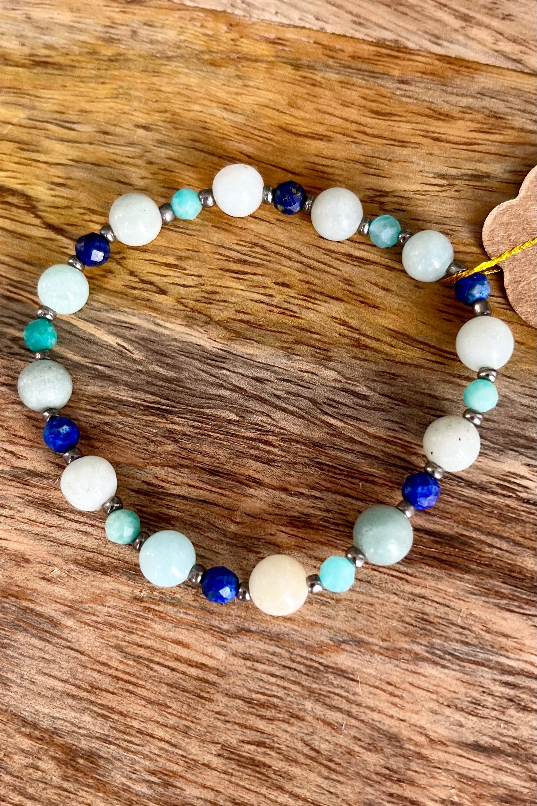 Indian Agate, Amazonite & Lapis Lazuli Stone Bead Bracelet jewelry from GemCadet