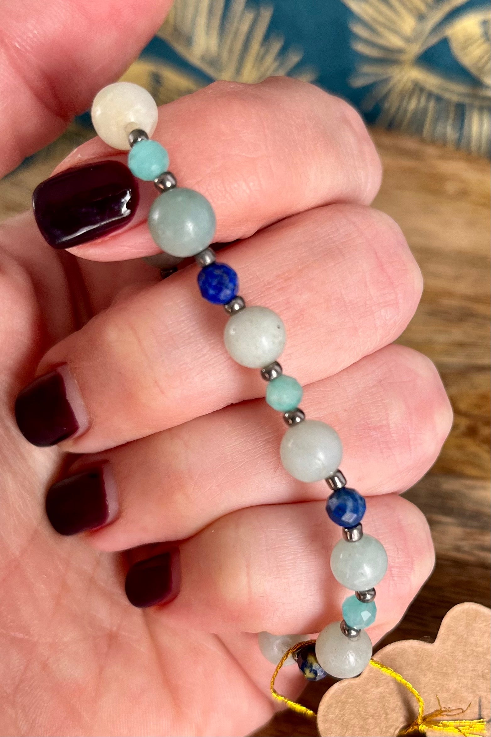 Indian Agate, Amazonite & Lapis Lazuli Stone Bead Bracelet jewelry from GemCadet