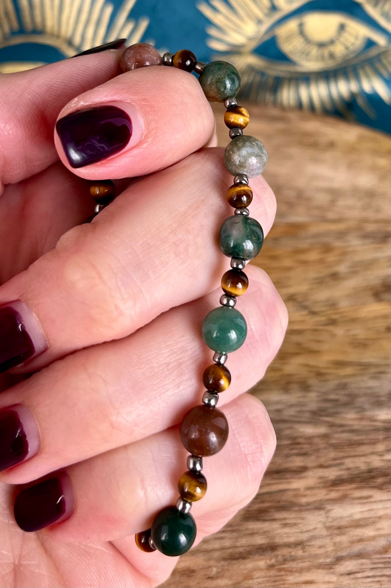 Indian Agate Stone & Tigers Eye Beaded Bracelet Version 2 jewelry from GemCadet
