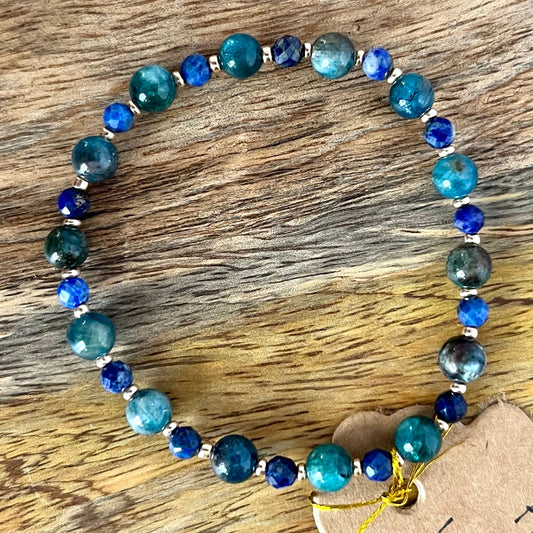 Apatite & Lapiz Lazuli Stone Bead Bracelet jewelry from GemCadet