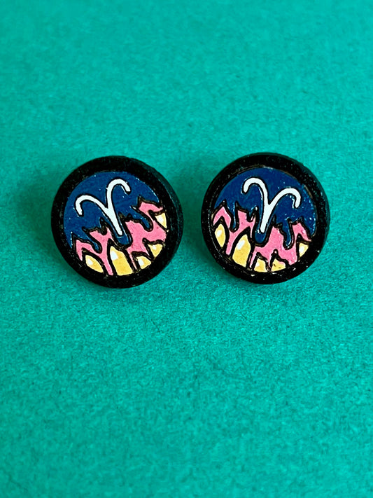 Aries Studs Wooden Earrings