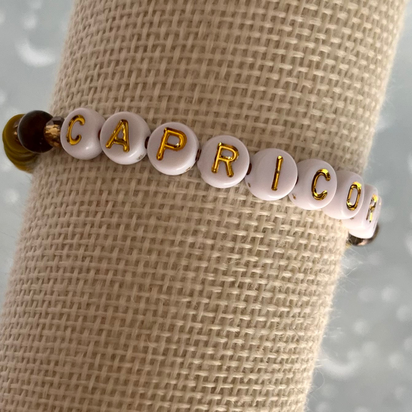 Capricorn Zodiac Bracelet: Rose Gold Letter beads with yellow jade