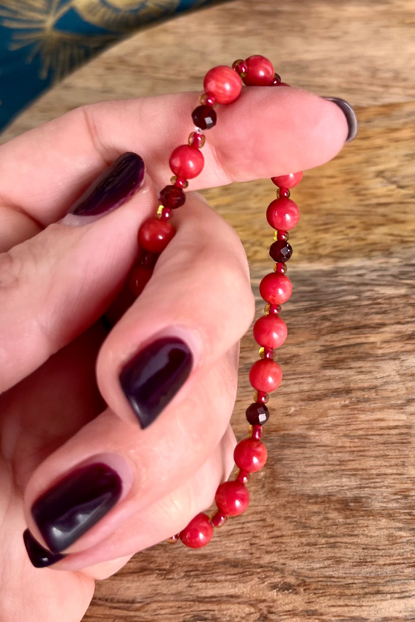 Red Coral & Garnet Stone Bead Bracelet Version 2 jewelry from GemCadet