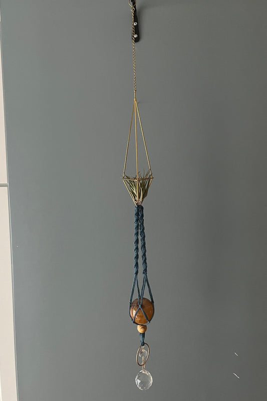 Sun Catcher & Air Plant Macrame Hanger with Golden Healer sphere Decor from GemCadet