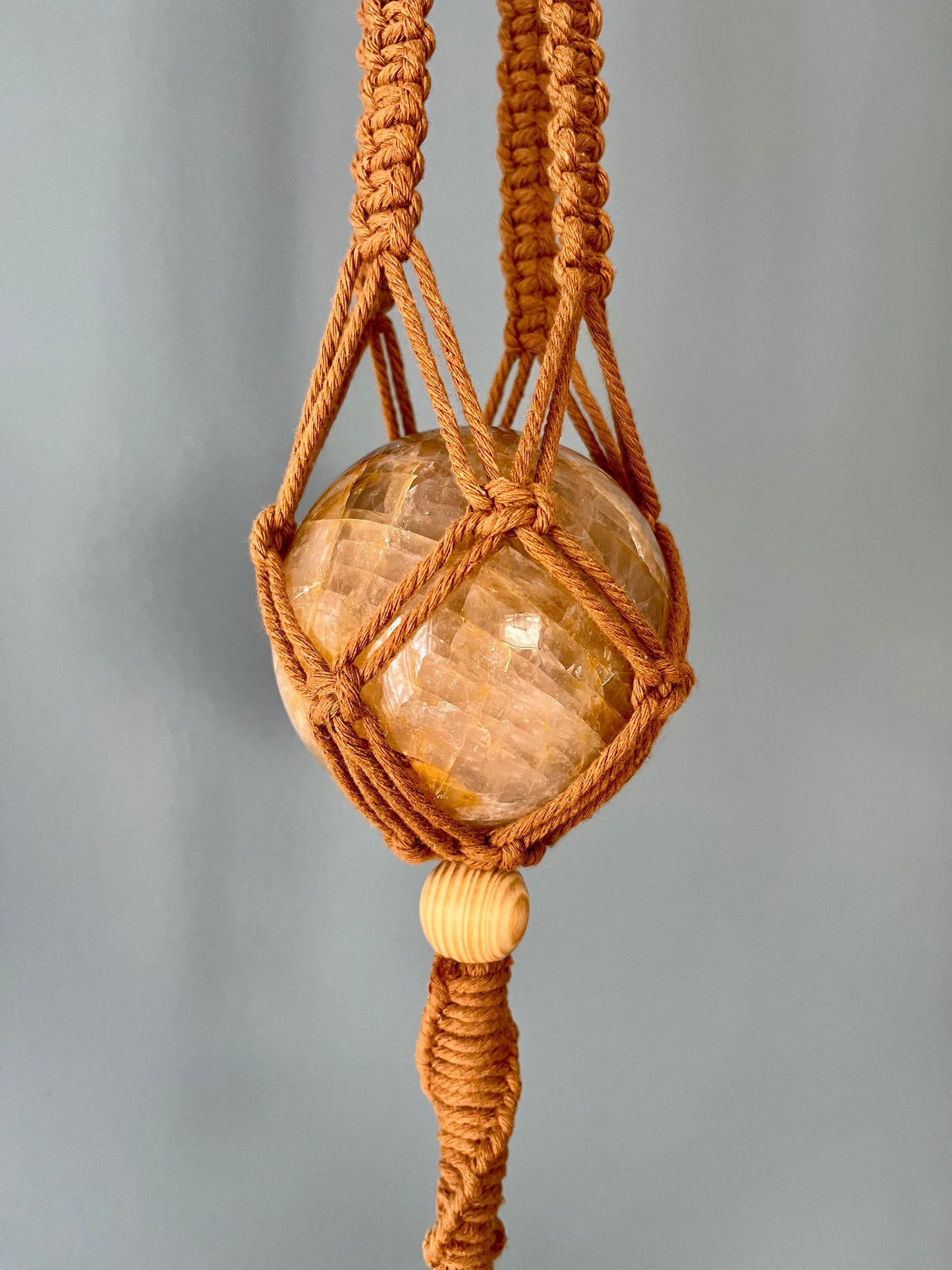 Sun Catcher Macrame Hanger with Golden Healer sphere Decor from GemCadet