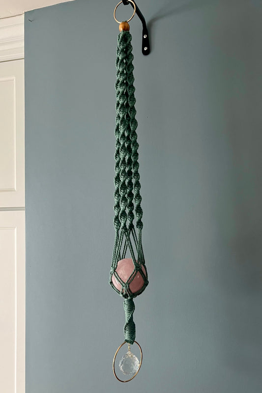 Rose Quartz / Sun Catcher Macrame Hanger Green