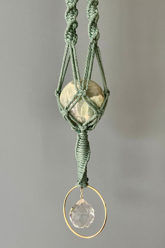 Green Moonstone / Sun Catcher Macrame Hanger Green