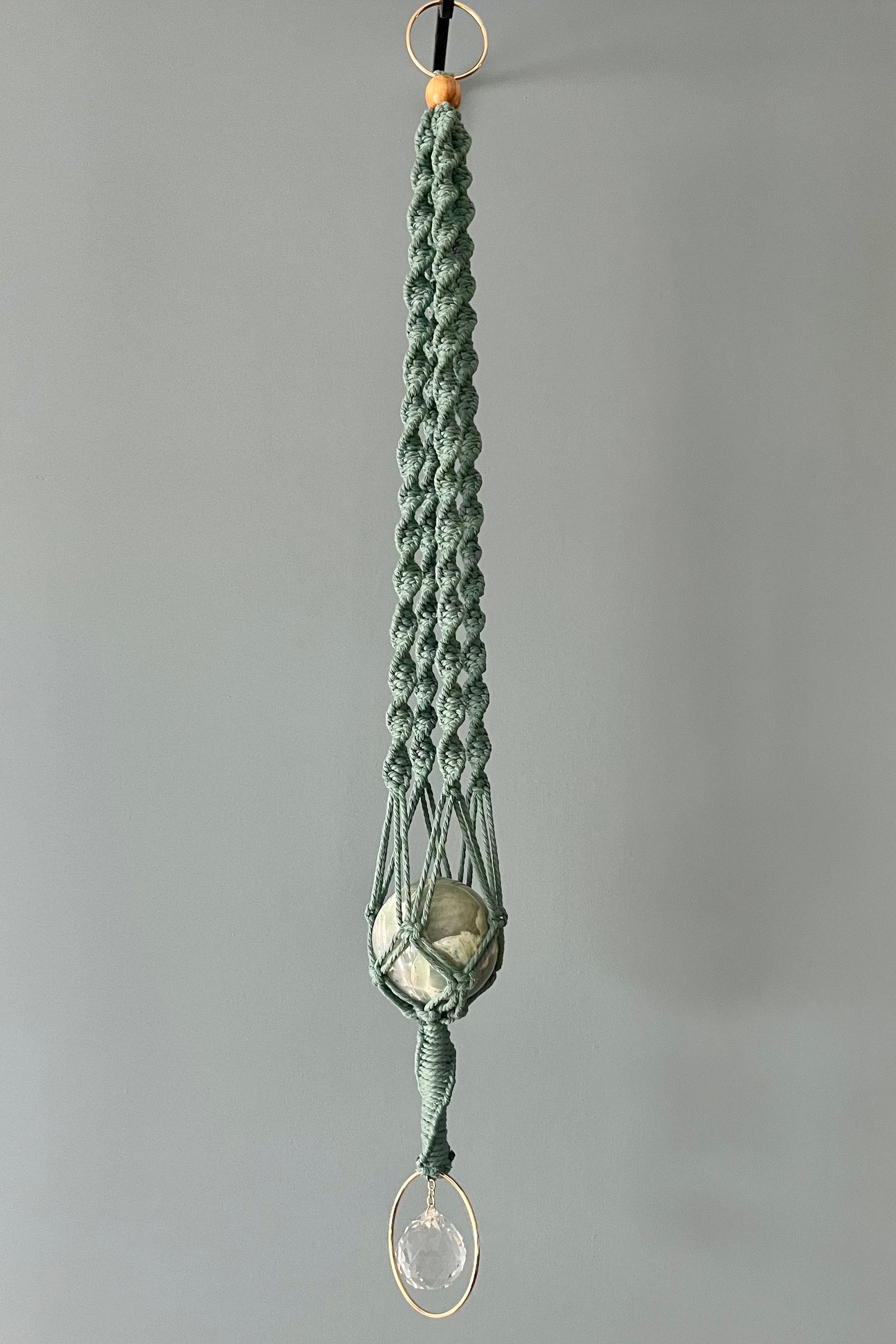 Green Moonstone / Sun Catcher Macrame Hanger Green