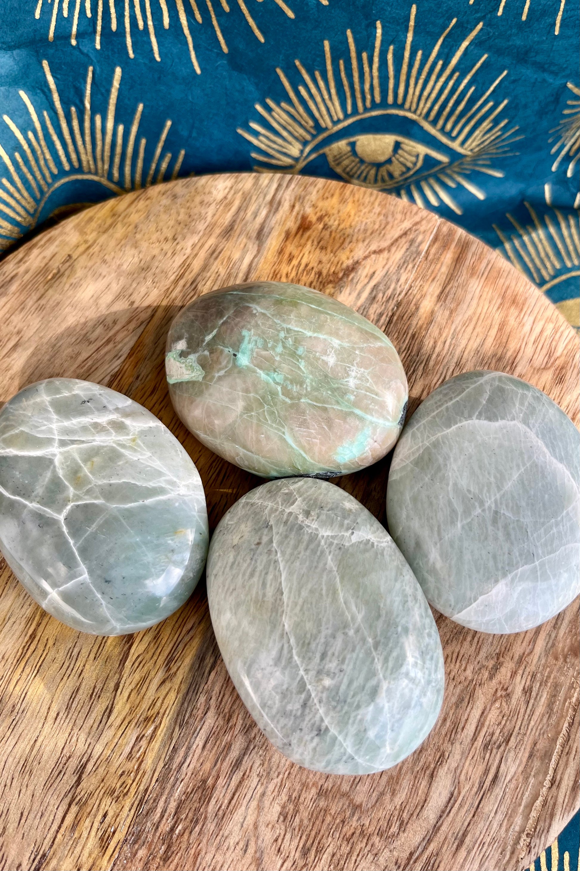 Green Moonstone / Garnierite palm stones crystals from GemCadet