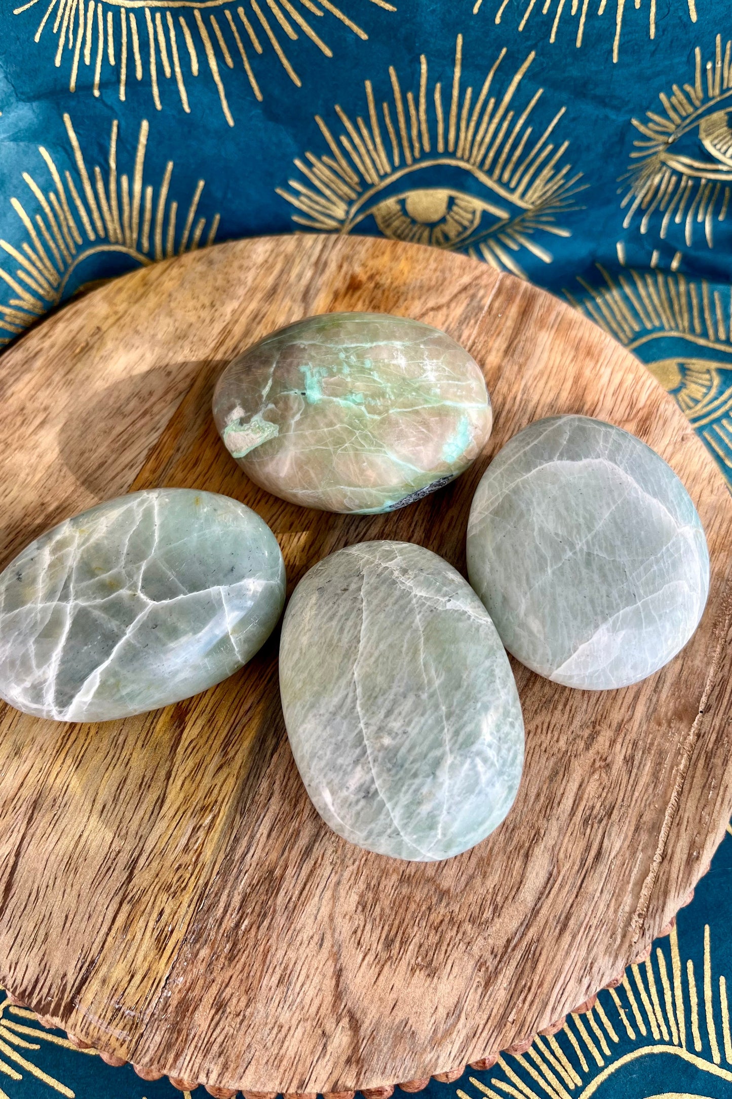 Green Moonstone / Garnierite palm stones crystals from GemCadet