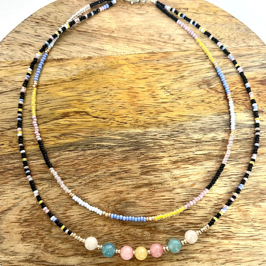 Morganite Double Stranded Beaded Necklace & Choker necklace from GemCadet
