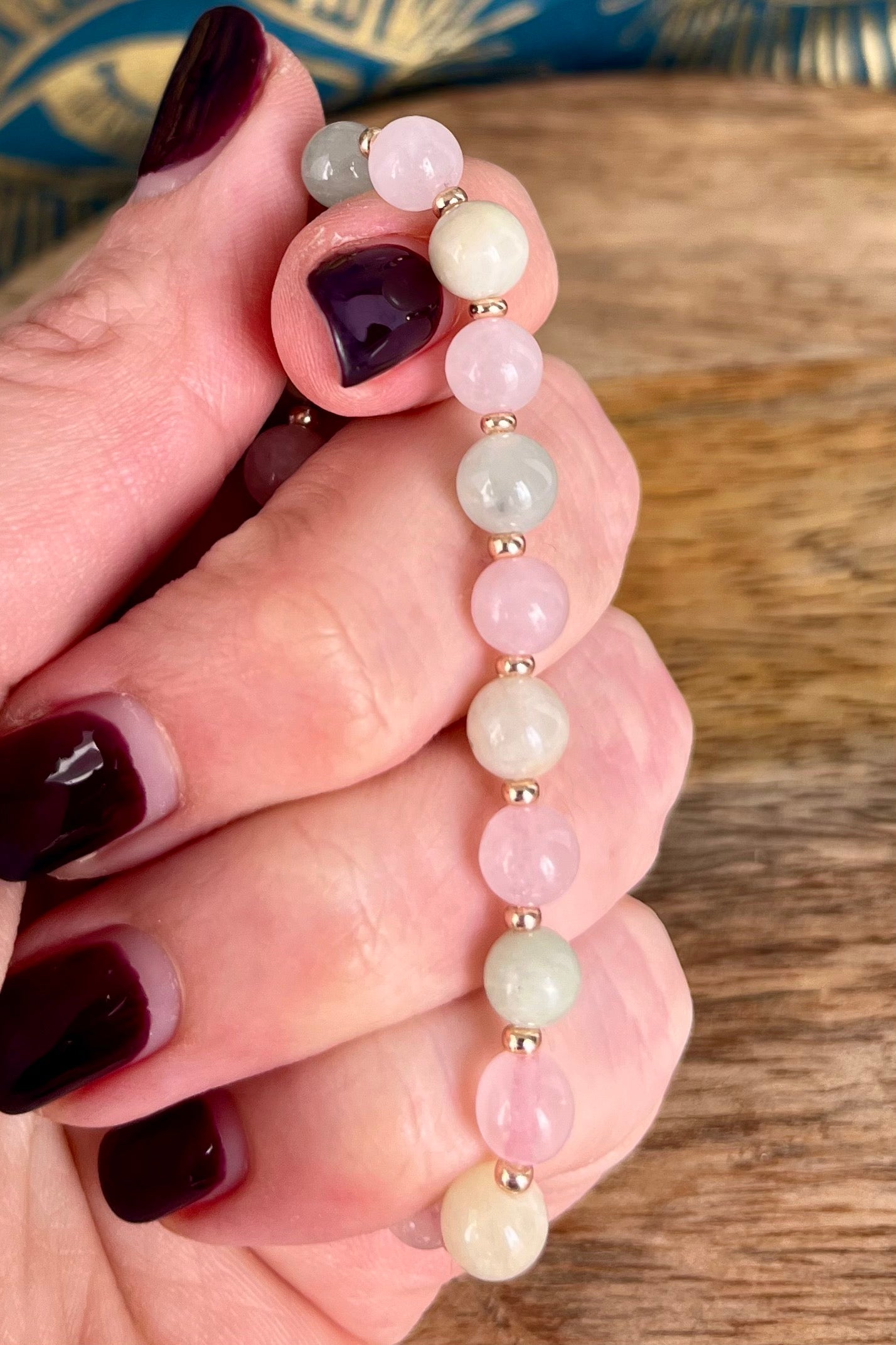 Rose Quartz & Morganite Stone Beaded Bracelet size extra small jewelry from GemCadet
