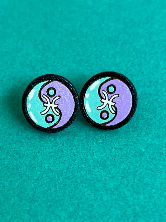 Pisces Studs Wooden Earrings