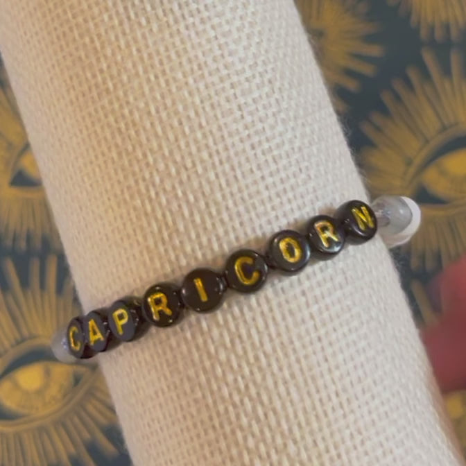 Capricorn Zodiac Bracelet: Rose Gold Letter beads with yellow jade