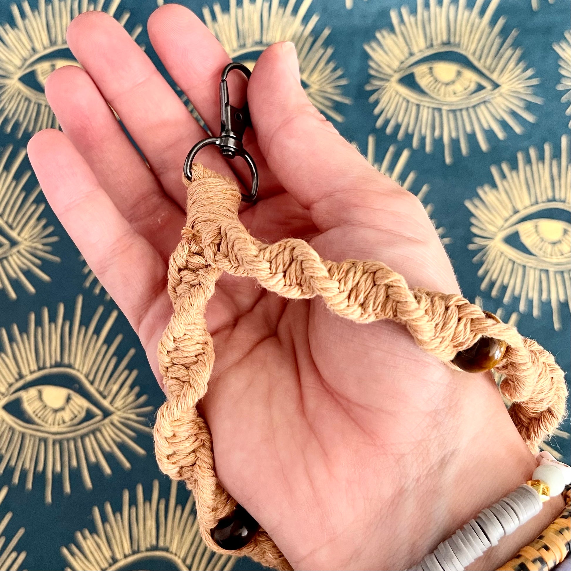 Macrame Tigers Eye Beaded Key Chains Carabiner Keychains from GemCadet