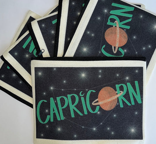 Canvas Zip Bag - Stellar Capricorns: Embrace Your Ambition and Earthly Wisdom with Original Gem Cadet Art! canvas pouch from GemCadet