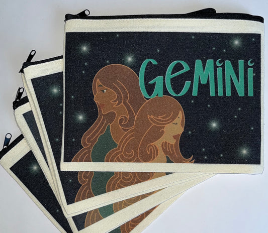 Canvas Zip Bag - Gemini Twins: Embrace Your Dual Nature with Original Gem Cadet Art! canvas pouch from GemCadet