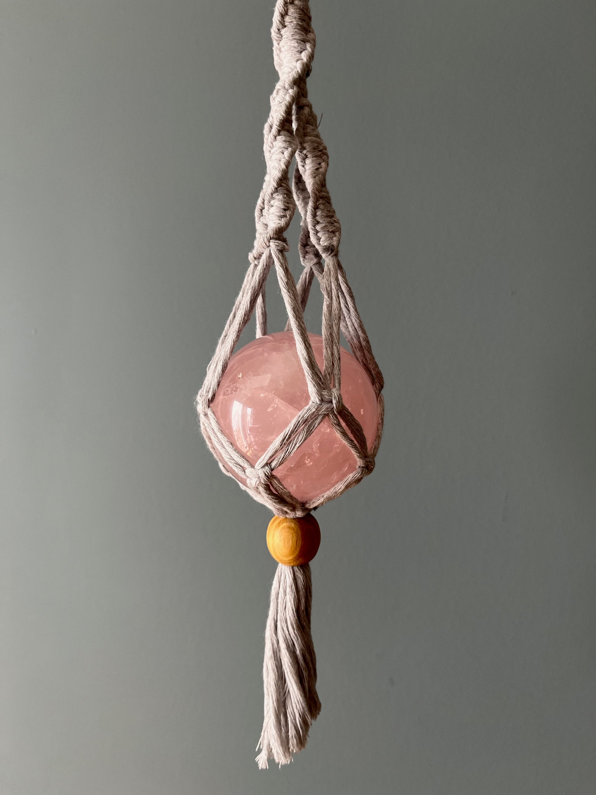 Radiant Love: Rainbow Rose Quartz Macrame Hanger Decor from GemCadet