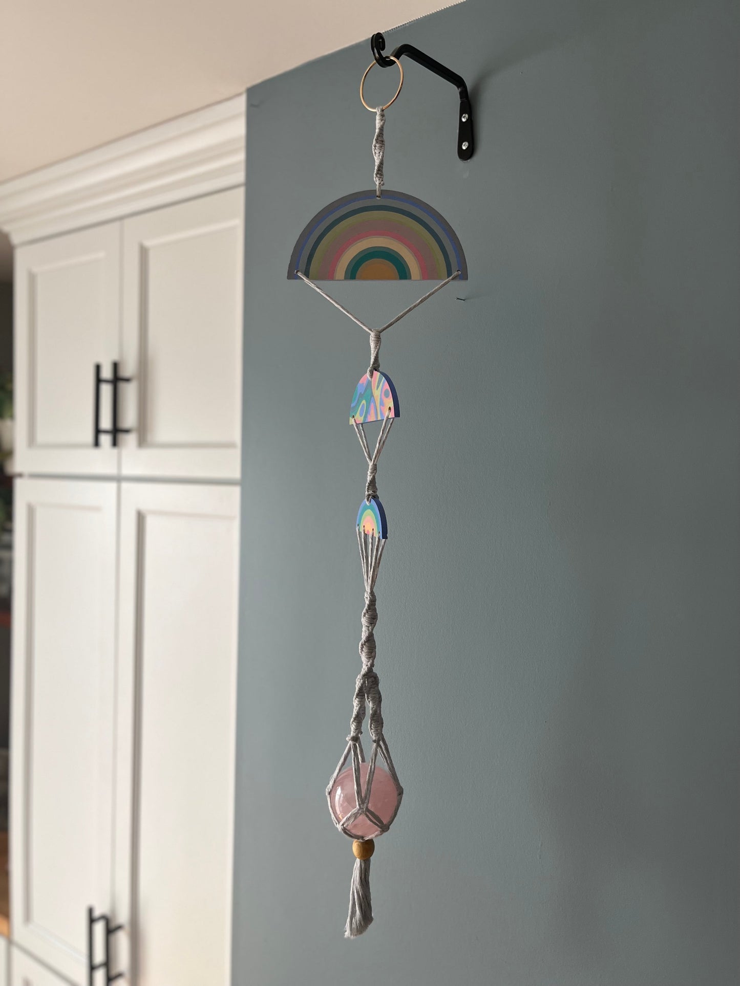 Radiant Love: Rainbow Rose Quartz Macrame Hanger Decor from GemCadet