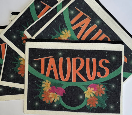 Canvas Zip Bag - Earthy Taurus: Embrace Your Grounded Style with Original Gem Cadet Art! astrology from GemCadet